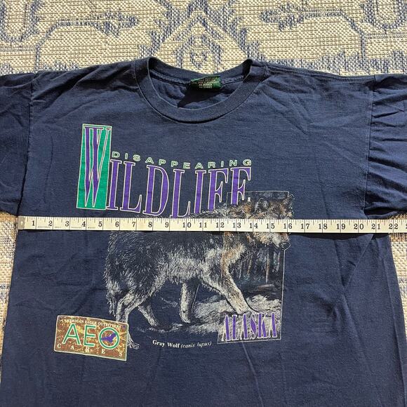 VTG 90's Grey Wolf Shirt "Disappearing Wildlife" Navy Single Stitch SZ XL - Picture 5 of 7